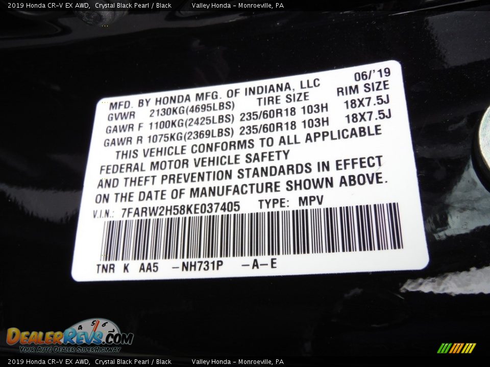 2019 Honda CR-V EX AWD Crystal Black Pearl / Black Photo #31