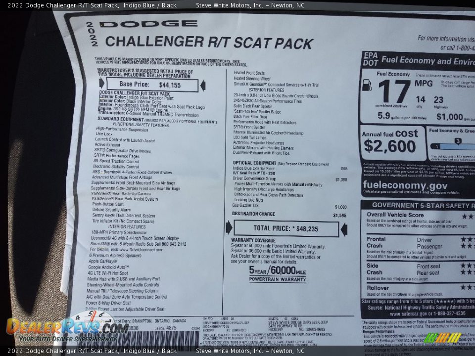 2022 Dodge Challenger R/T Scat Pack Window Sticker Photo #26