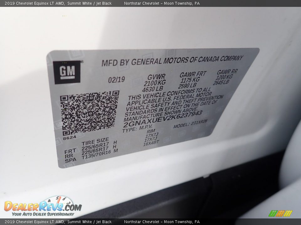 2019 Chevrolet Equinox LT AWD Summit White / Jet Black Photo #28