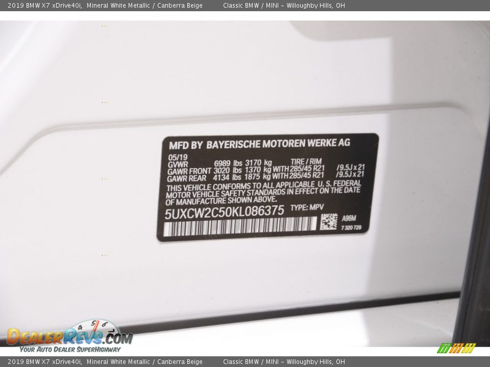 2019 BMW X7 xDrive40i Mineral White Metallic / Canberra Beige Photo #23