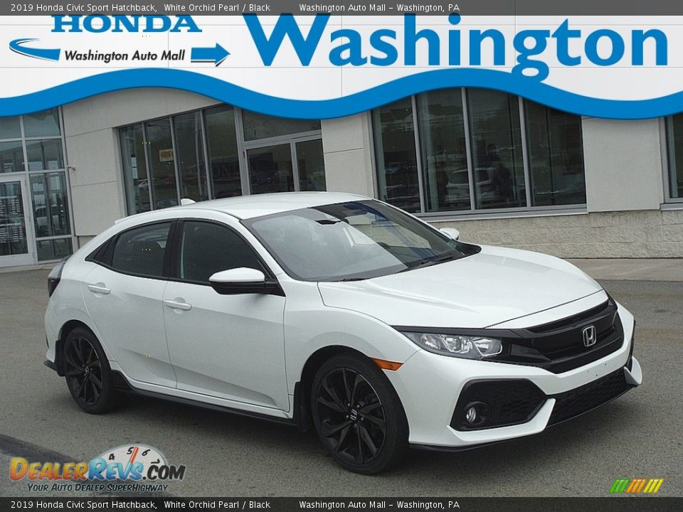 2019 Honda Civic Sport Hatchback White Orchid Pearl / Black Photo #1