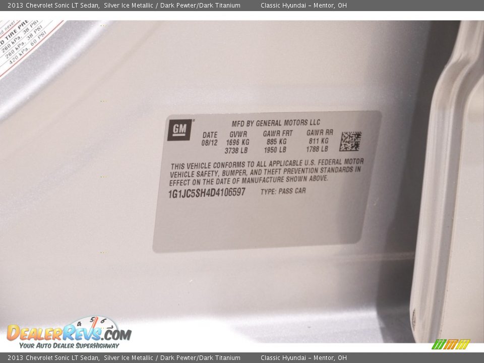 2013 Chevrolet Sonic LT Sedan Silver Ice Metallic / Dark Pewter/Dark Titanium Photo #18