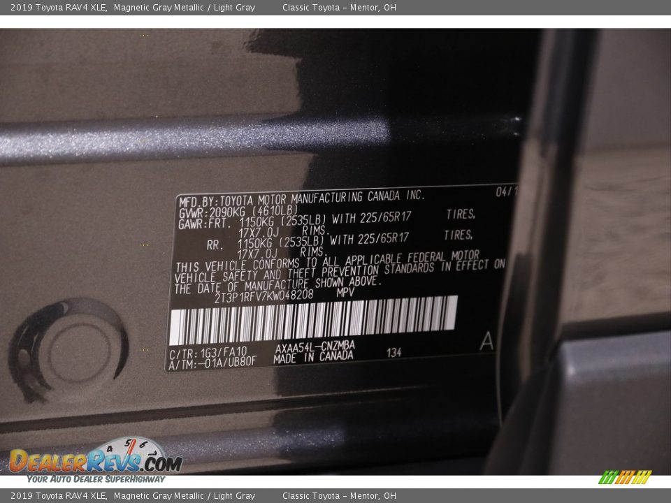 2019 Toyota RAV4 XLE Magnetic Gray Metallic / Light Gray Photo #19