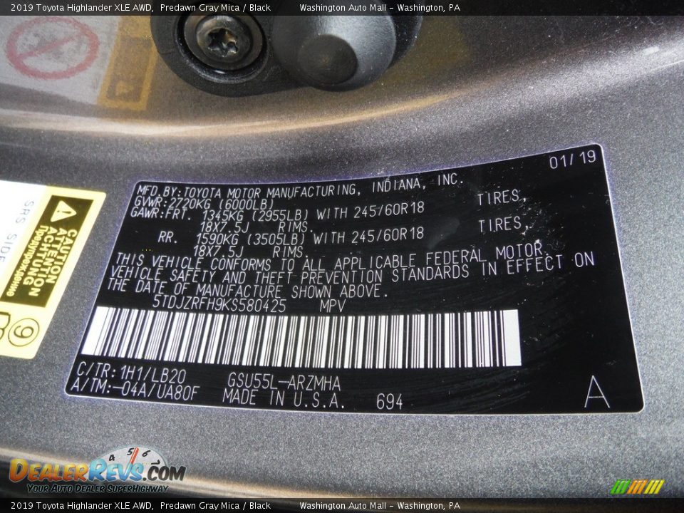 2019 Toyota Highlander XLE AWD Predawn Gray Mica / Black Photo #35