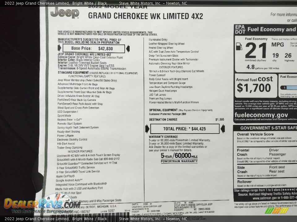 2022 Jeep Grand Cherokee Limited Window Sticker Photo #32