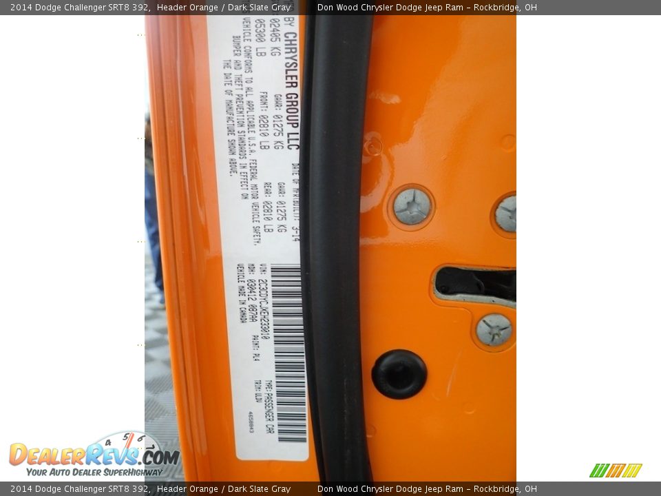 2014 Dodge Challenger SRT8 392 Header Orange / Dark Slate Gray Photo #30