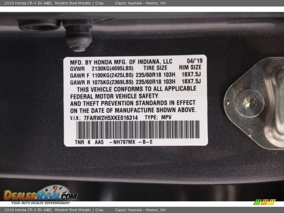 2019 Honda CR-V EX AWD Modern Steel Metallic / Gray Photo #21