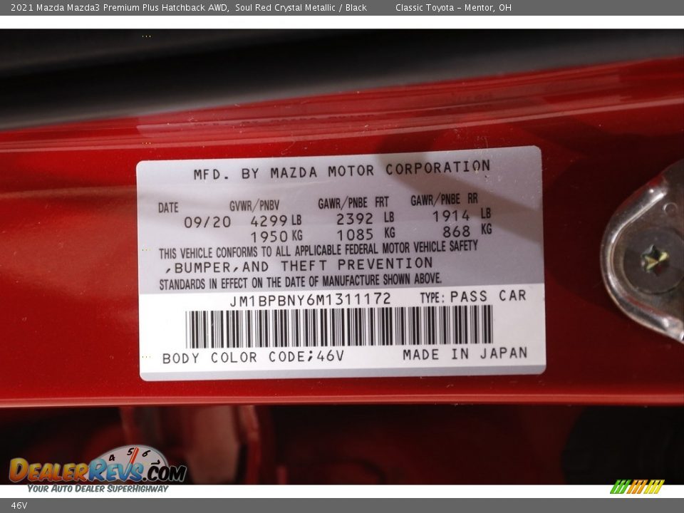 Mazda Color Code 46V Soul Red Crystal Metallic