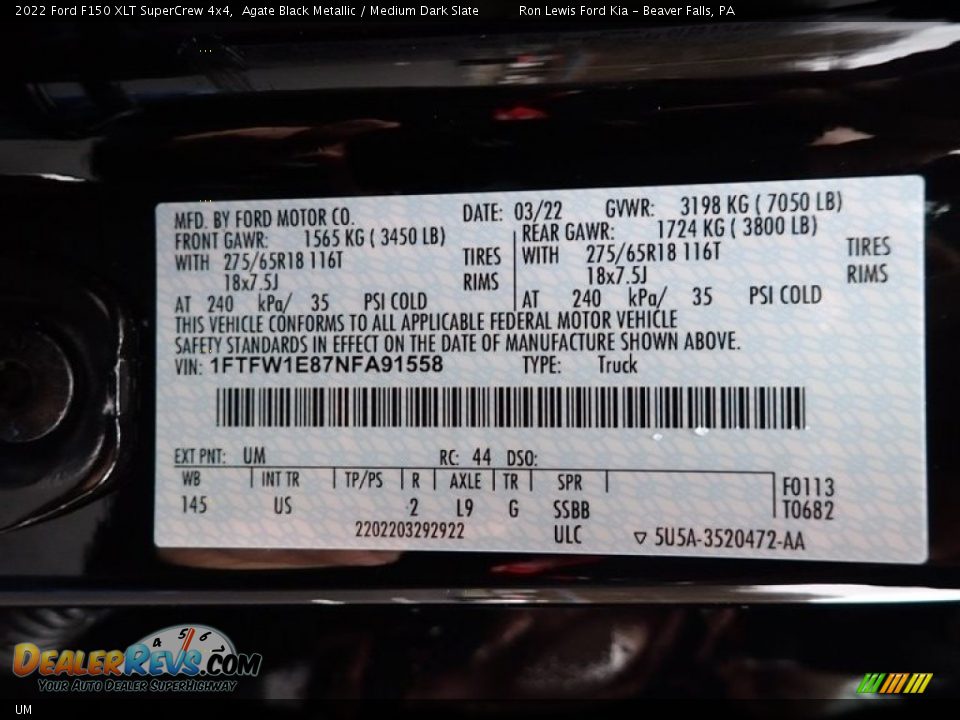 Ford Color Code UM Agate Black Metallic