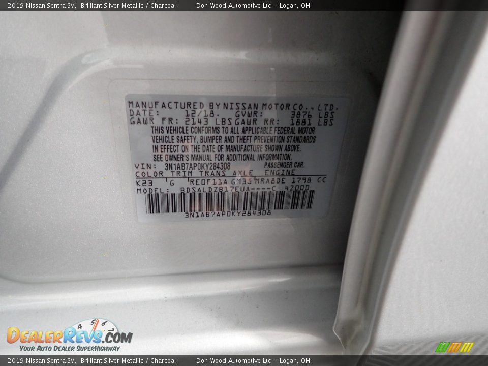 2019 Nissan Sentra SV Brilliant Silver Metallic / Charcoal Photo #34