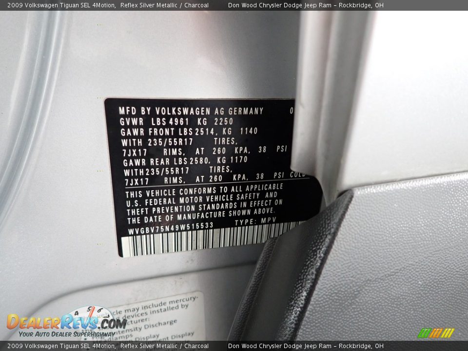 2009 Volkswagen Tiguan SEL 4Motion Reflex Silver Metallic / Charcoal Photo #34