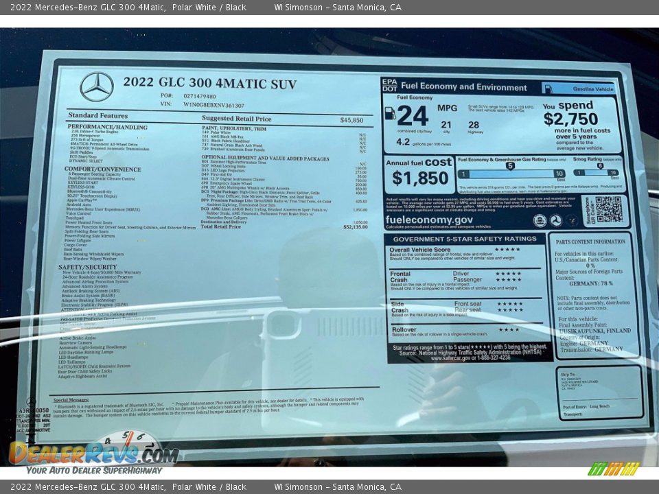 2022 Mercedes-Benz GLC 300 4Matic Window Sticker Photo #13