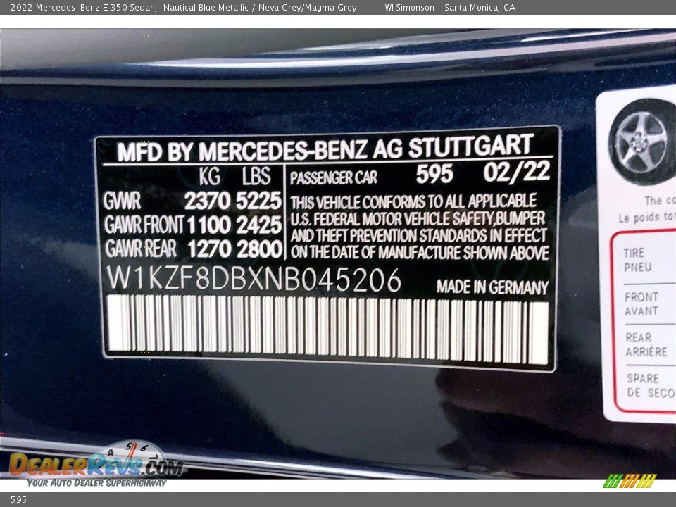 Mercedes-Benz Color Code 595 Nautical Blue Metallic