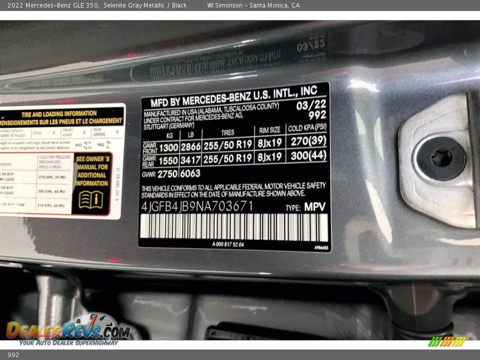 Mercedes-Benz Color Code 992 Selenite Gray Metallic