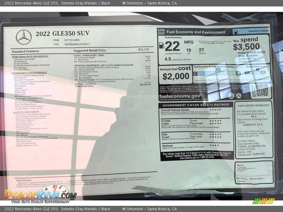 2022 Mercedes-Benz GLE 350 Window Sticker Photo #13