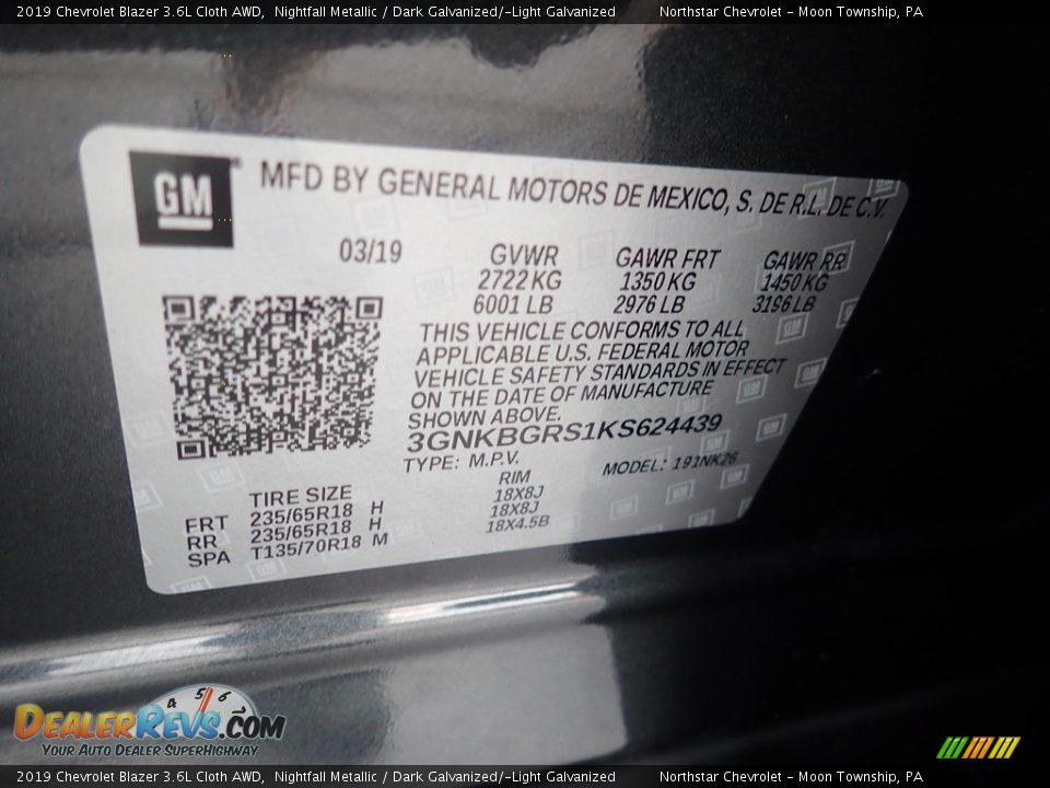 2019 Chevrolet Blazer 3.6L Cloth AWD Nightfall Metallic / Dark Galvanized/­Light Galvanized Photo #28