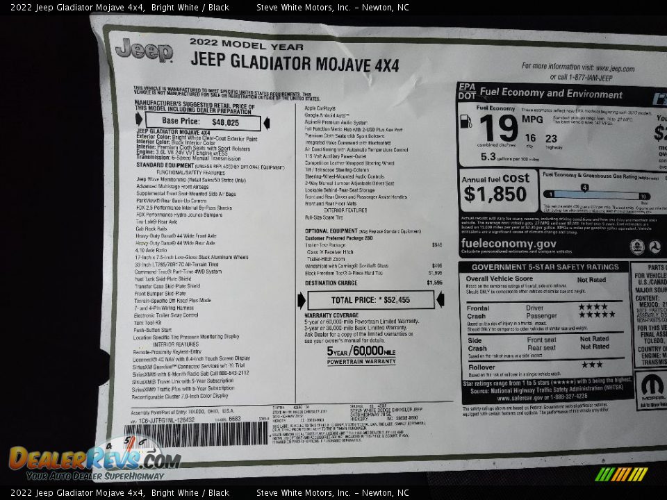 2022 Jeep Gladiator Mojave 4x4 Window Sticker Photo #28