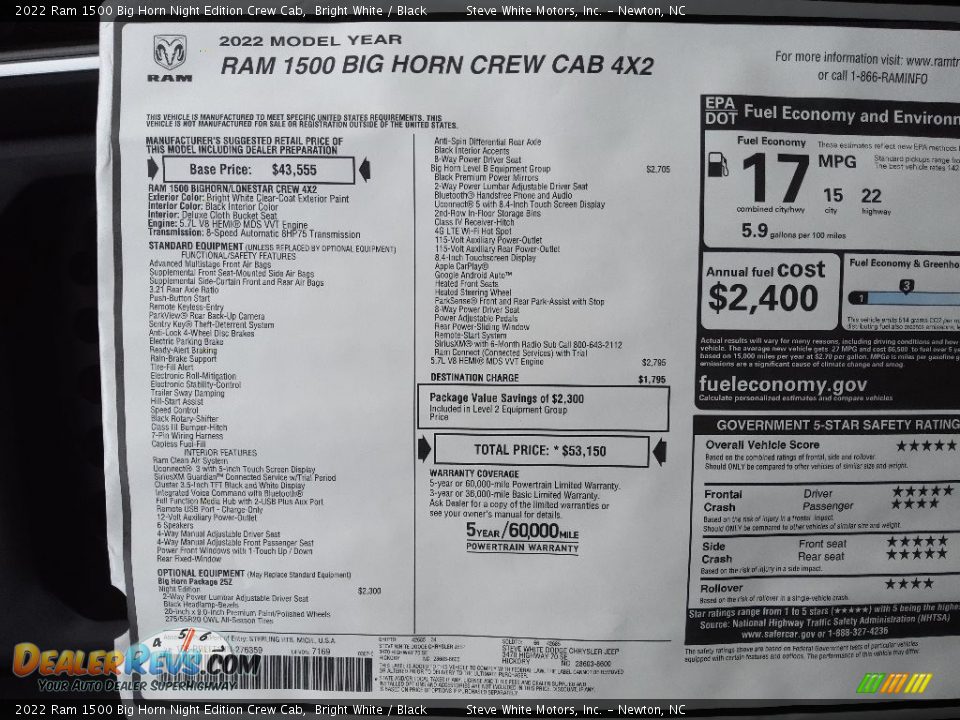 2022 Ram 1500 Big Horn Night Edition Crew Cab Bright White / Black Photo #30