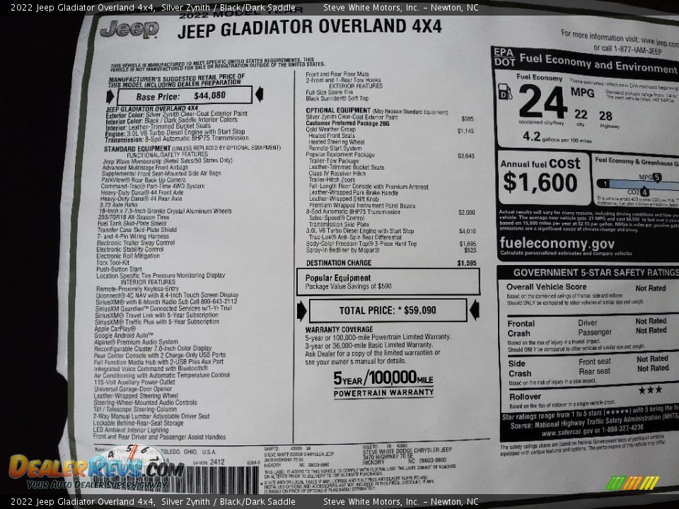 2022 Jeep Gladiator Overland 4x4 Window Sticker Photo #30