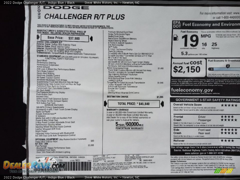 2022 Dodge Challenger R/T Window Sticker Photo #25