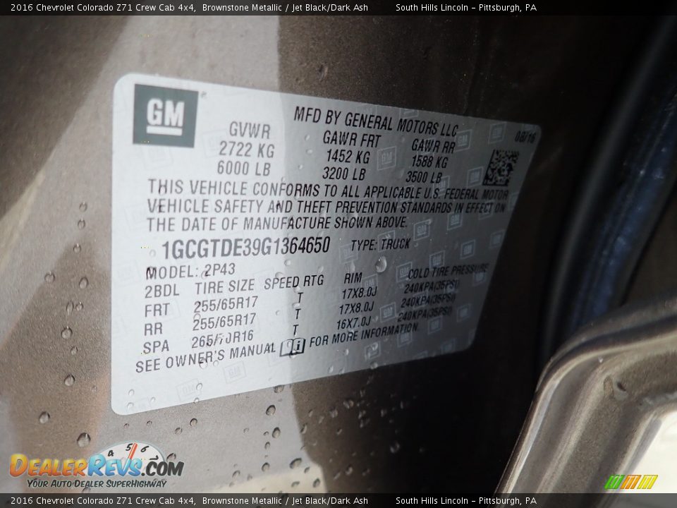2016 Chevrolet Colorado Z71 Crew Cab 4x4 Brownstone Metallic / Jet Black/Dark Ash Photo #23
