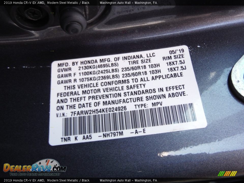 2019 Honda CR-V EX AWD Modern Steel Metallic / Black Photo #34