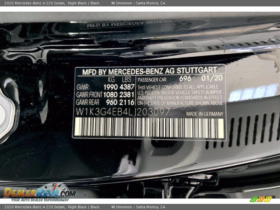 2020 Mercedes-Benz A 220 Sedan Night Black / Black Photo #33