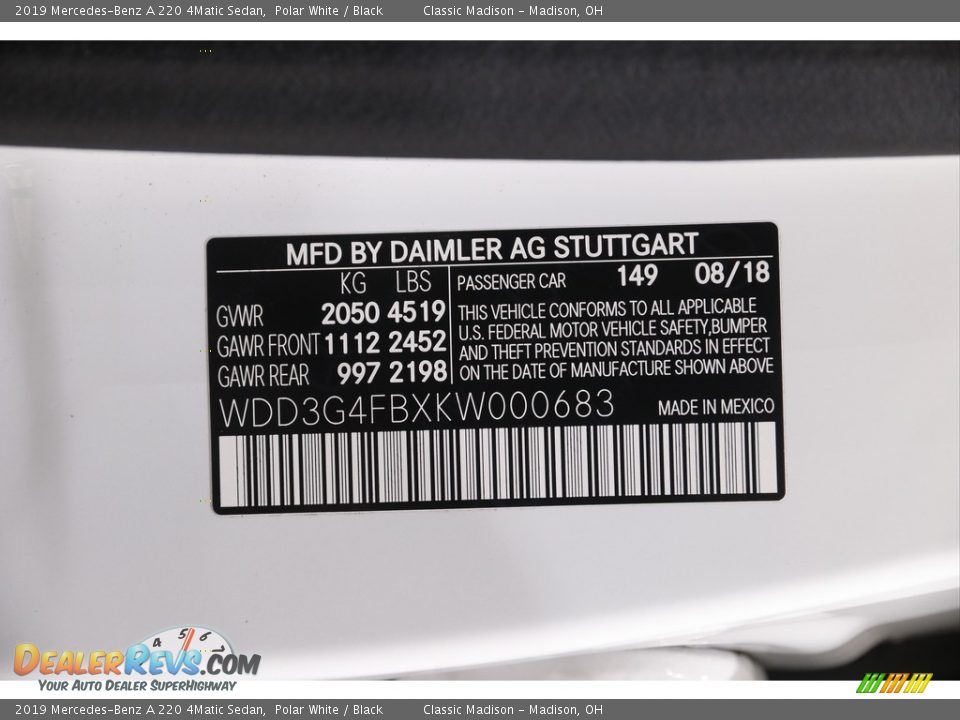 2019 Mercedes-Benz A 220 4Matic Sedan Polar White / Black Photo #23