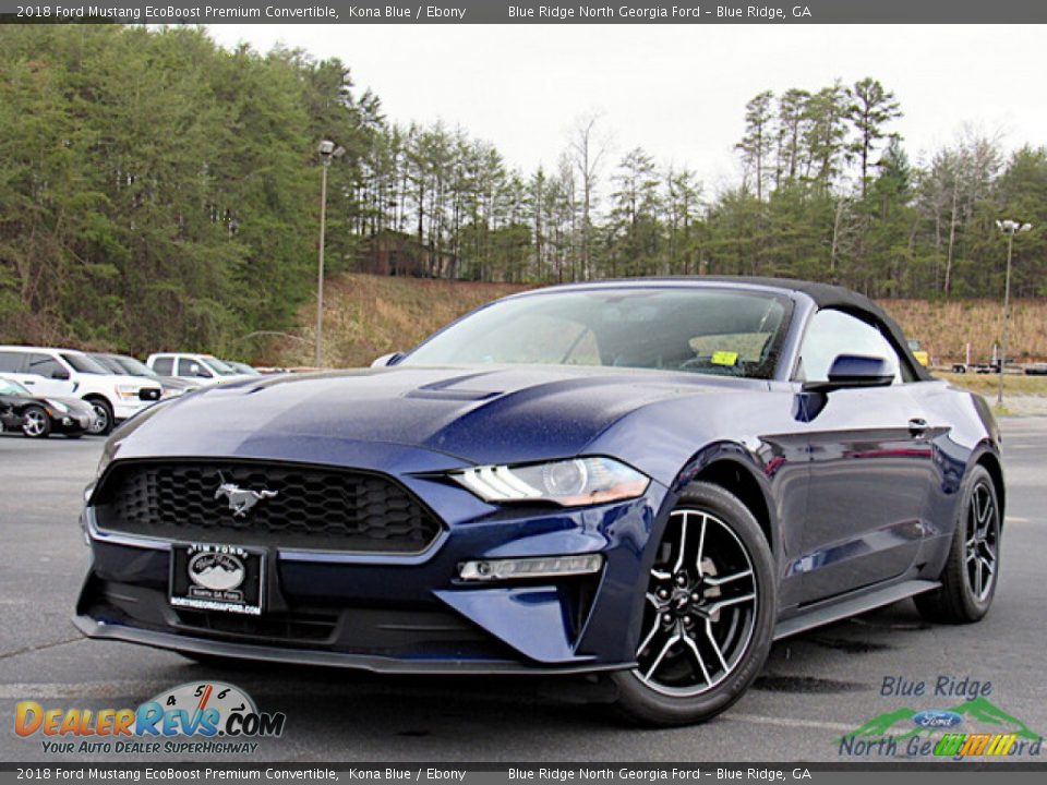 2018 Ford Mustang EcoBoost Premium Convertible Kona Blue / Ebony Photo #1