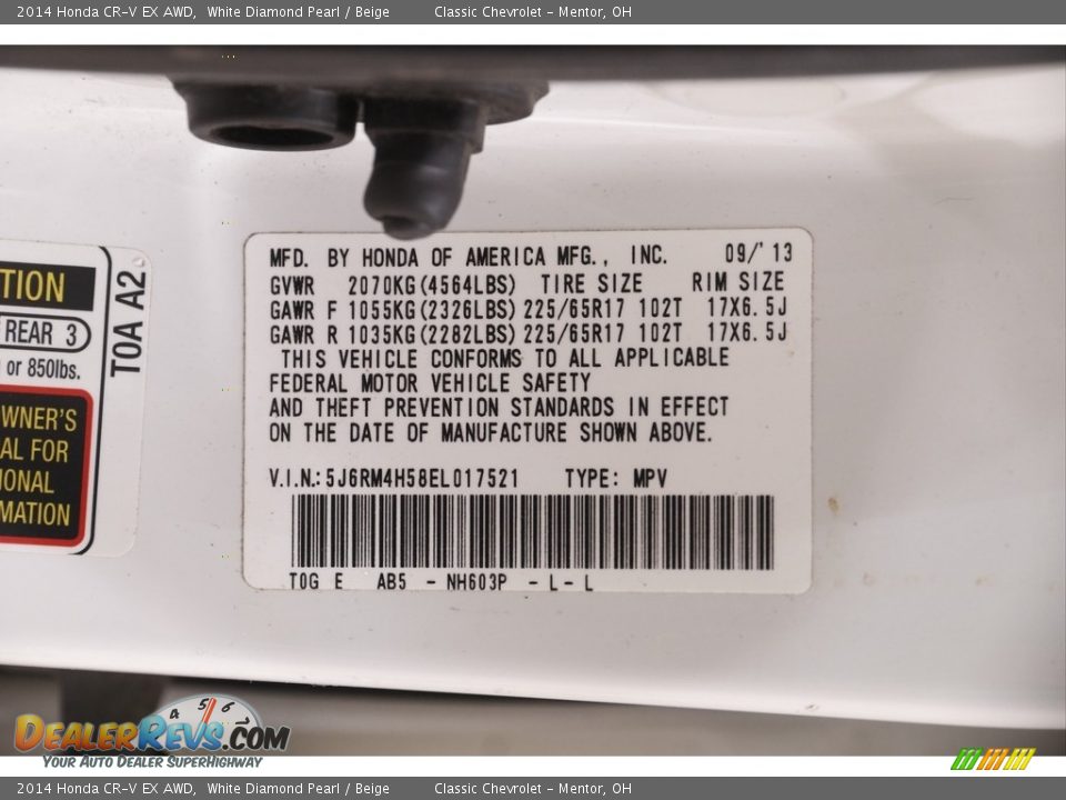 2014 Honda CR-V EX AWD White Diamond Pearl / Beige Photo #18