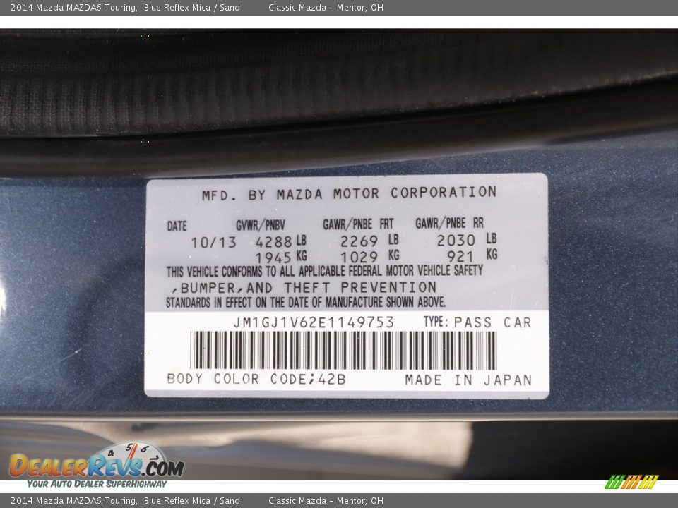 2014 Mazda MAZDA6 Touring Blue Reflex Mica / Sand Photo #20