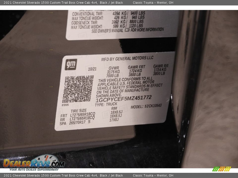 2021 Chevrolet Silverado 1500 Custom Trail Boss Crew Cab 4x4 Black / Jet Black Photo #20