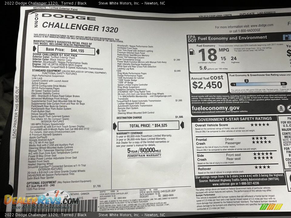 2022 Dodge Challenger 1320 Window Sticker Photo #28