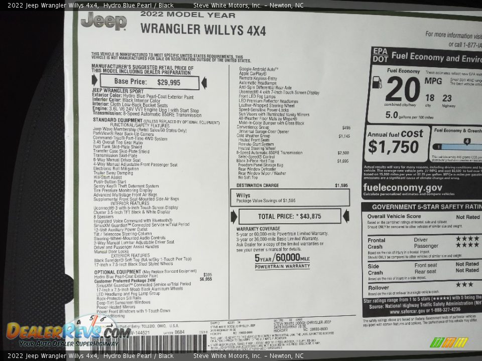 2022 Jeep Wrangler Willys 4x4 Window Sticker Photo #27