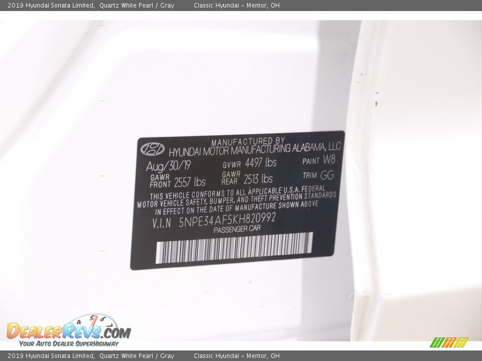2019 Hyundai Sonata Limited Quartz White Pearl / Gray Photo #19