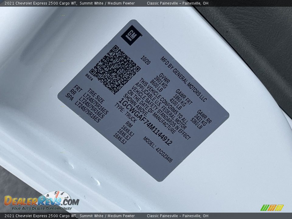 2021 Chevrolet Express 2500 Cargo WT Summit White / Medium Pewter Photo #29