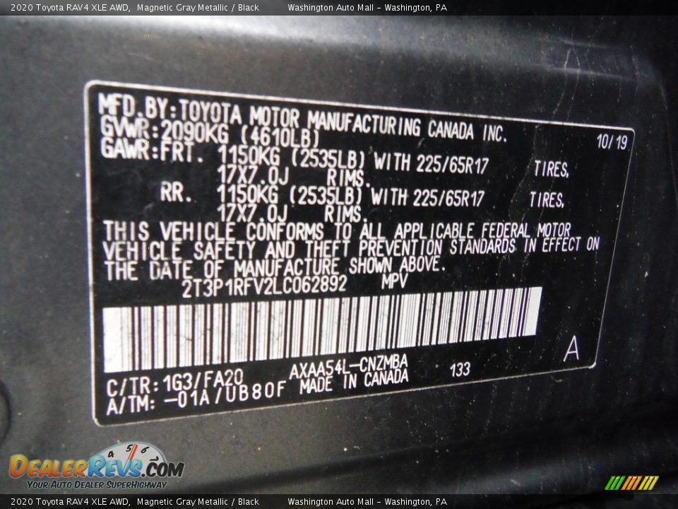 2020 Toyota RAV4 XLE AWD Magnetic Gray Metallic / Black Photo #31