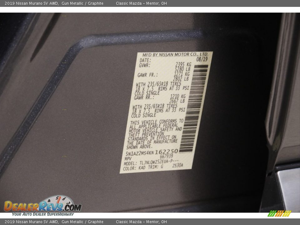 2019 Nissan Murano SV AWD Gun Metallic / Graphite Photo #21