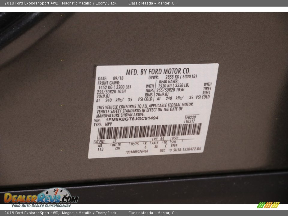 2018 Ford Explorer Sport 4WD Magnetic Metallic / Ebony Black Photo #24