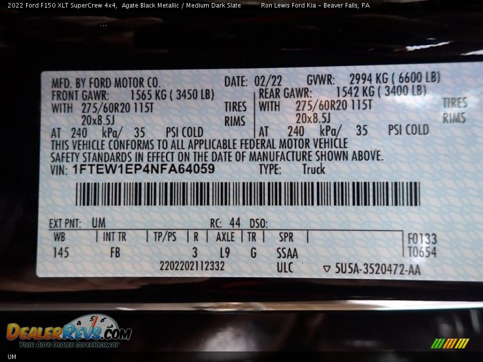 Ford Color Code UM Agate Black Metallic