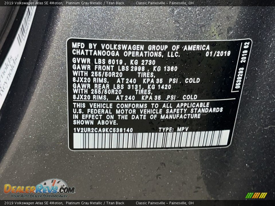 2019 Volkswagen Atlas SE 4Motion Platinum Gray Metallic / Titan Black Photo #32