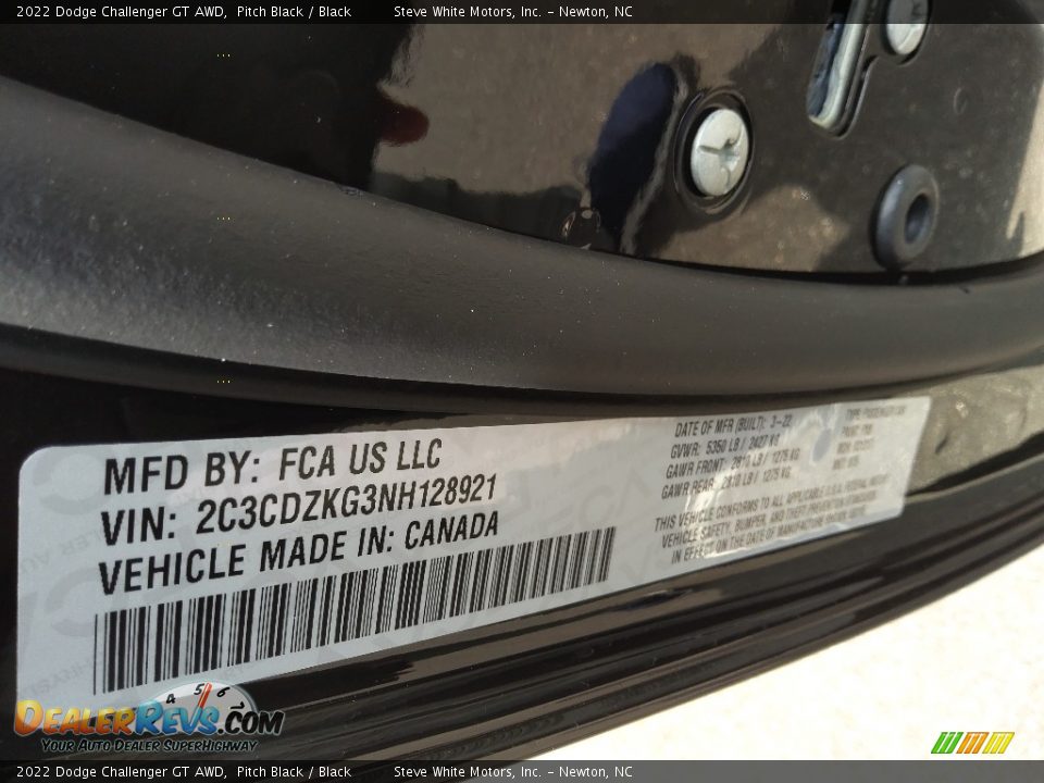 2022 Dodge Challenger GT AWD Pitch Black / Black Photo #28