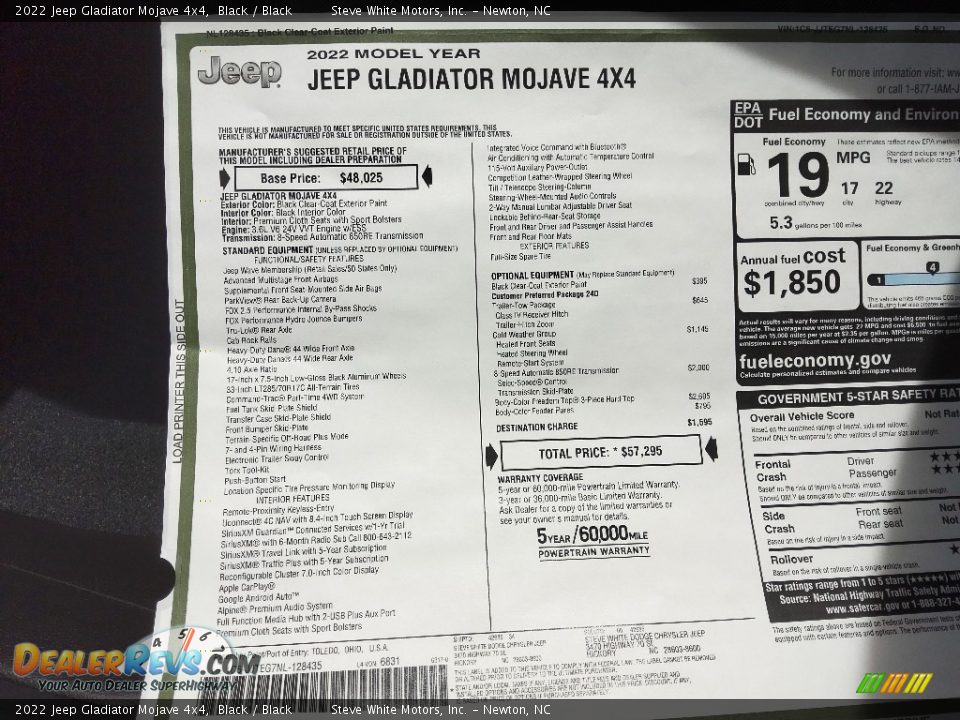 2022 Jeep Gladiator Mojave 4x4 Window Sticker Photo #30