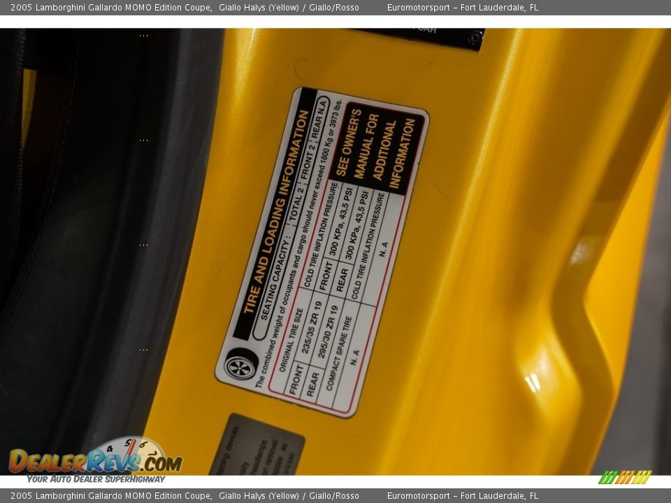 Info Tag of 2005 Lamborghini Gallardo MOMO Edition Coupe Photo #37