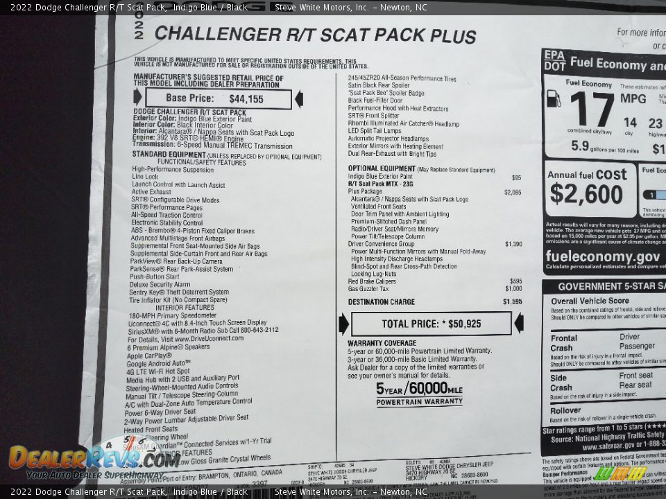 2022 Dodge Challenger R/T Scat Pack Window Sticker Photo #26