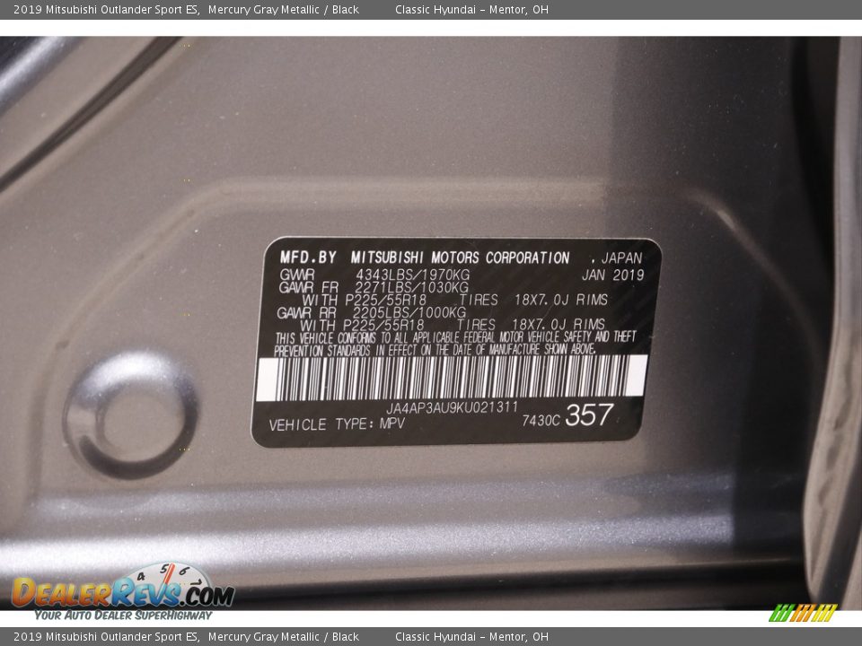 2019 Mitsubishi Outlander Sport ES Mercury Gray Metallic / Black Photo #19