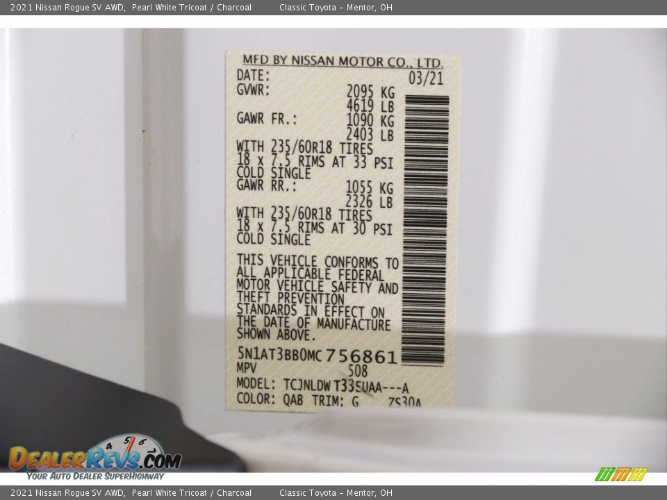 2021 Nissan Rogue SV AWD Pearl White Tricoat / Charcoal Photo #18