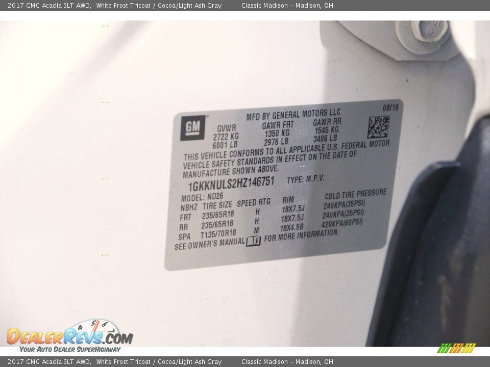 2017 GMC Acadia SLT AWD White Frost Tricoat / Cocoa/Light Ash Gray Photo #23