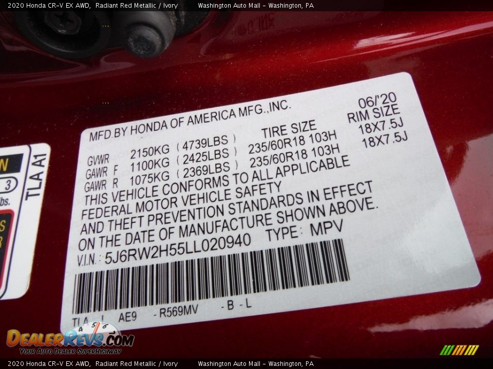 2020 Honda CR-V EX AWD Radiant Red Metallic / Ivory Photo #29