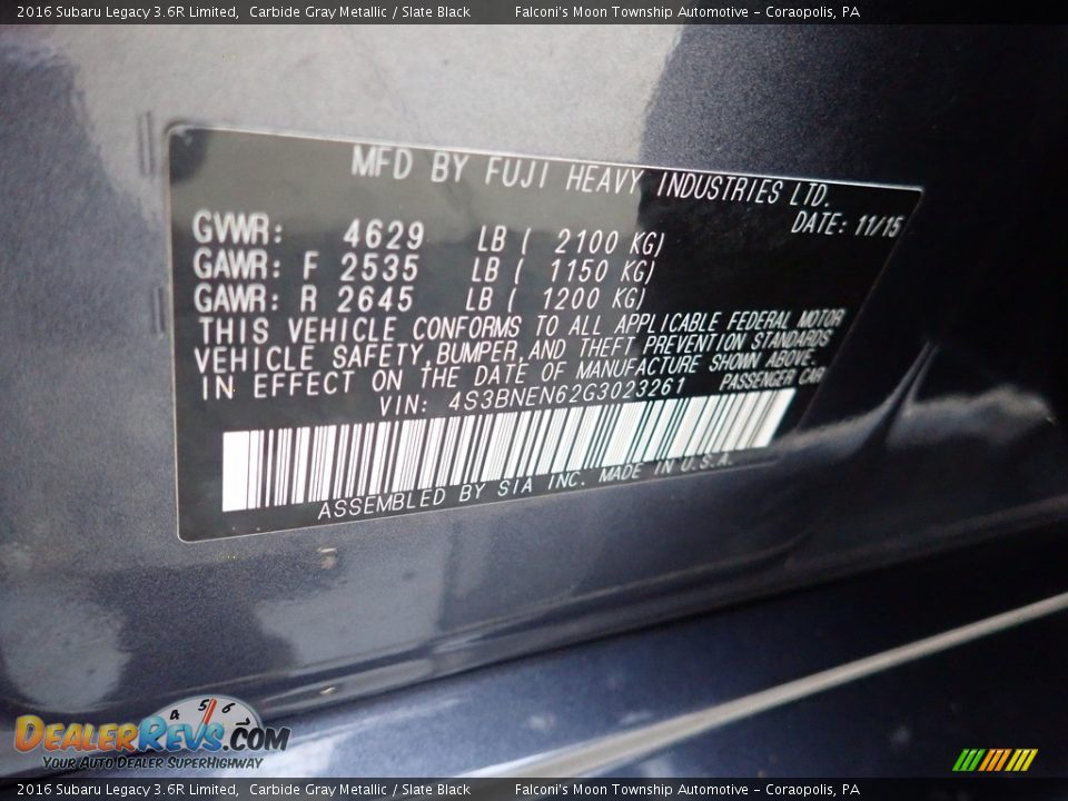 2016 Subaru Legacy 3.6R Limited Carbide Gray Metallic / Slate Black Photo #28